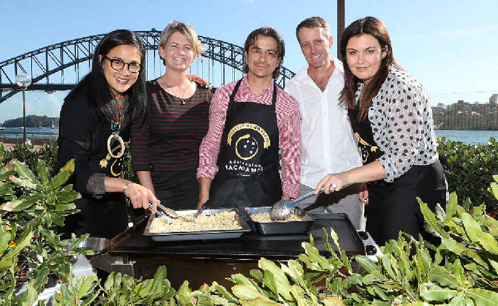 Celebrity chefs Kylie Kwong, Giovanni Pilu and Karen Martini with Cameron and Tracy Wallace celebrating the anniversary of macadamias at the Sydney Opera House. Celebrity chefs Kylie Kwong, Giovanni Pilu and Karen Martini with Cameron and Tracy Wallace celebrating the anniversary of macadamias at the Sydney Opera House.